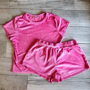 Juicy Couture Pink Velour‎ Pajama Lounge Set Girls Size XL Shirt Shorts